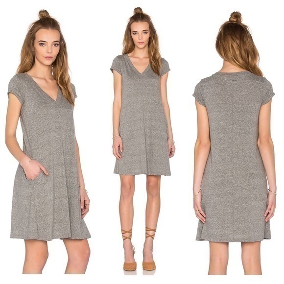 Current/Elliot The V Neck Trapeze Dress In Heather Grey